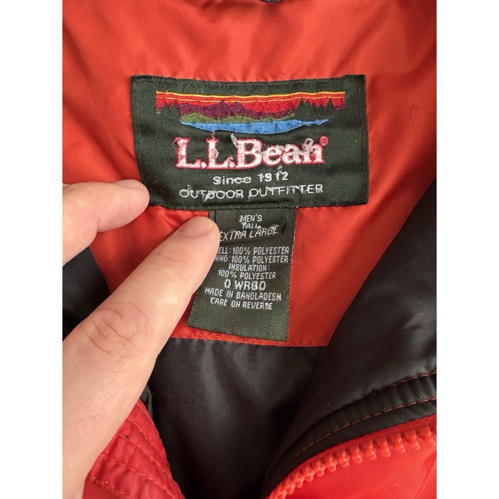 LL Bean Men's‎ Primaloft Puffer Jacket XLT Red Black  Vintage Full Zip Coat - Picture 2 of 7
